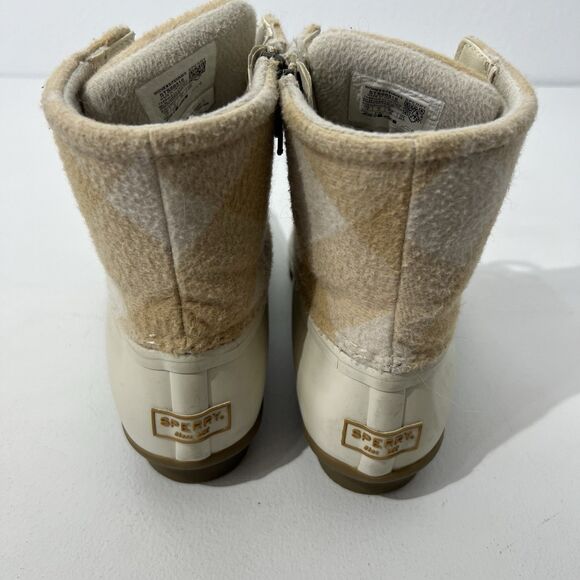 Sperry Duck Boot Womens 7.5 Cream Saltwater Buffalo Check Rain Bone Lace Up - Picture 5 of 10